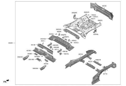 2023 Hyundai Tucson PNL Assembly-RR Floor Ctr Diagram for 65515-P0000