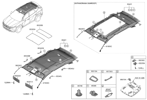 2023 Hyundai Tucson Hybrid Sunvisor & Head Lining Diagram