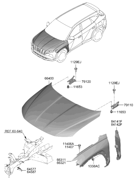2022 Hyundai Tucson Fender & Hood Panel Diagram