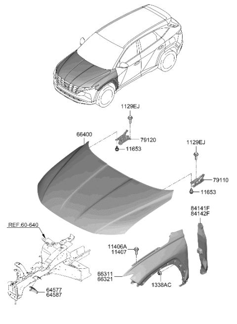 2023 Hyundai Tucson Hybrid Fender & Hood Panel Diagram