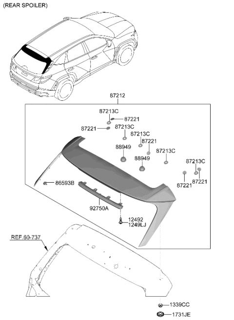 2022 Hyundai Tucson Spoiler Assembly-RR Diagram for 87210-N9000-PS8