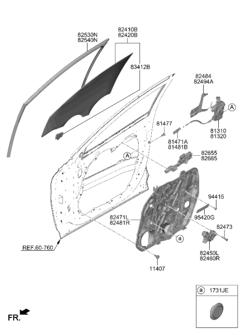 2001 Hyundai Elantra Panel Assembly-Front Dr Module,RH Diagram for 82481-N9010