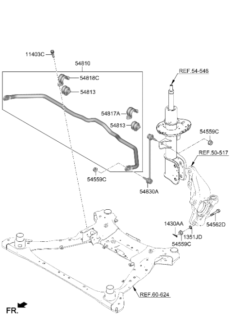 2004 Hyundai Elantra Link Assembly-Front Stabilizer Diagram for 54830-N9000