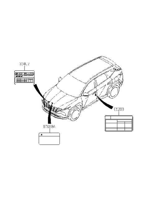 2022 Hyundai Tucson Label-Tire Pressure Diagram for 05203-P0400