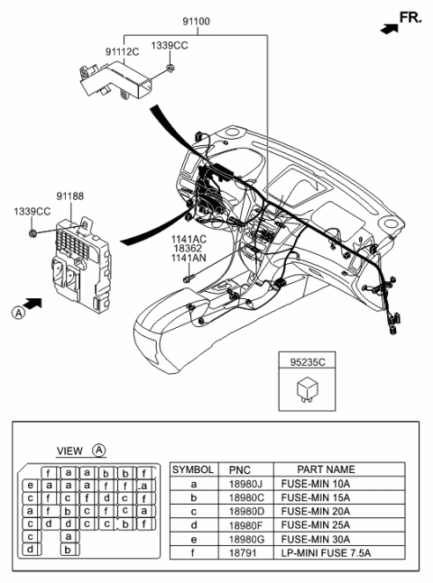 2013 Hyundai Sonata Hybrid Instrument Panel Junction Box Assembly Diagram for 91950-4R510