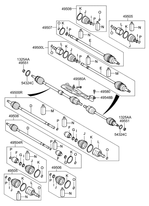 2011 Hyundai Sonata Hybrid Drive Shaft (Front) Diagram