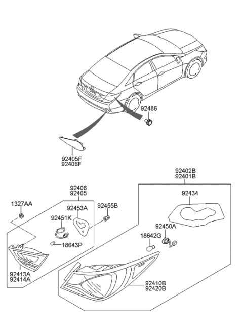 2011 Hyundai Sonata Hybrid Lamp Holder And Wiring Assembly Diagram for 92451-4R000