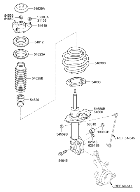 2013 Hyundai Sonata Hybrid Strut Assembly, Front, Left Diagram for 54651-4R130