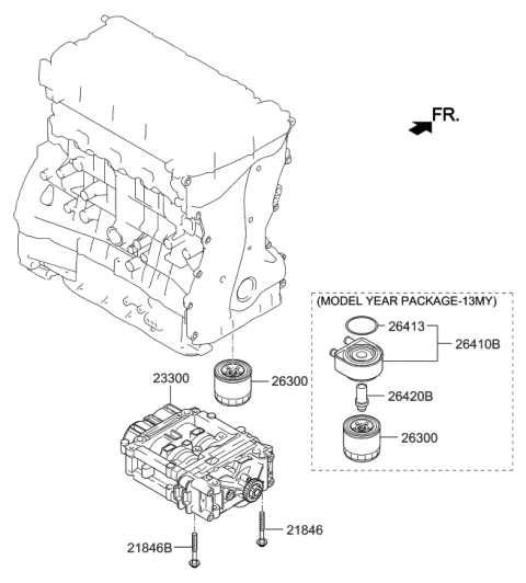 2013 Hyundai Sonata Hybrid Front Case & Oil Filter Diagram