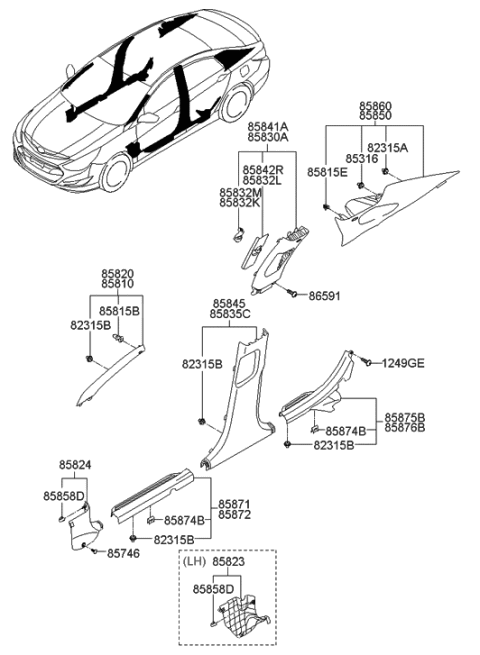 2023 Hyundai Tucson Trim Assembly-Center Pillar Upper RH Diagram for 85840-3S100-TX