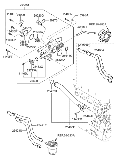 2011 Hyundai Sonata Hybrid Pipe & O-Ring Assembly-Water Inlet Diagram for 25460-2G800