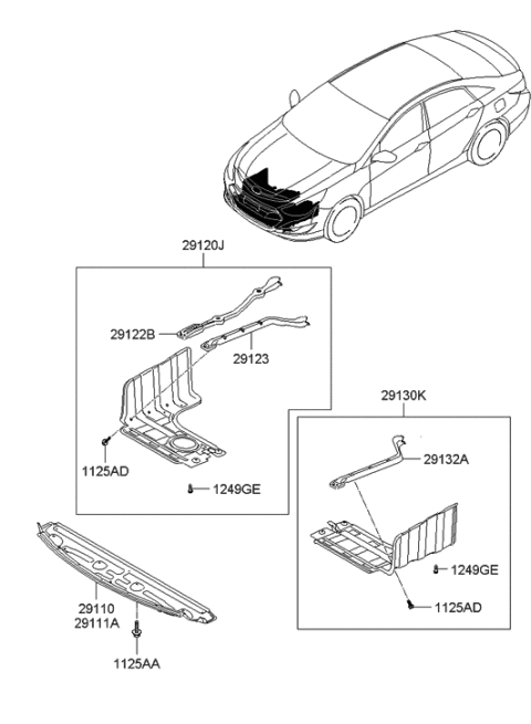 2013 Hyundai Sonata Hybrid Panel-Under Cover Front Diagram for 29110-4R000