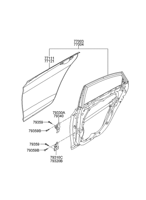 2012 Hyundai Sonata Hybrid Panel-Rear Door Outer,RH Diagram for 77121-4R000