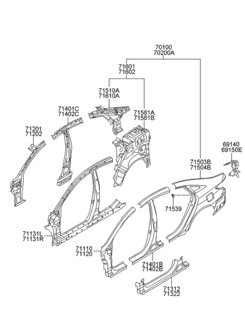 2011 Hyundai Sonata Hybrid Panel Assembly-Pillar Outer,LH Diagram for 71110-4RA00