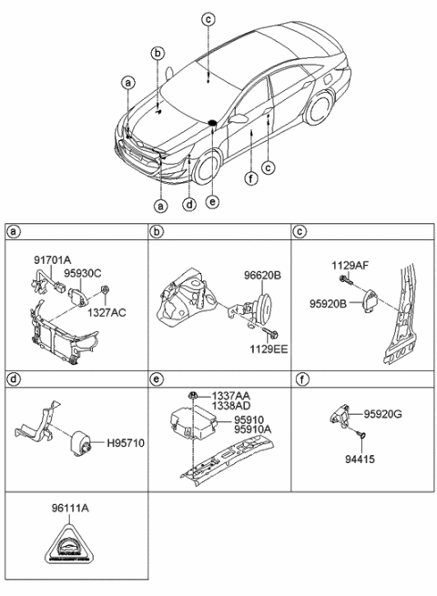 2013 Hyundai Sonata Hybrid Air Bag Unit Assembly Diagram for 95910-4R000