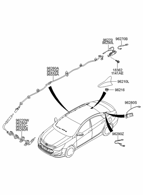 2011 Hyundai Sonata Hybrid Combination Antenna Assembly Diagram for 96210-4R000-Y5