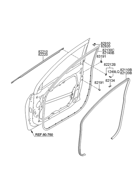 2011 Hyundai Sonata Hybrid Front Door Moulding Diagram