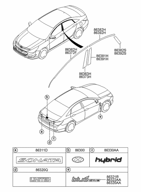 2012 Hyundai Sonata Hybrid Tape-Rear Door Black Frame Upper,RH Diagram for 86392-3S000