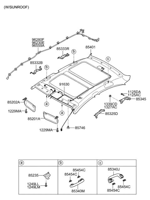 2011 Hyundai Sonata Hybrid Sunvisor & Head Lining Diagram 2