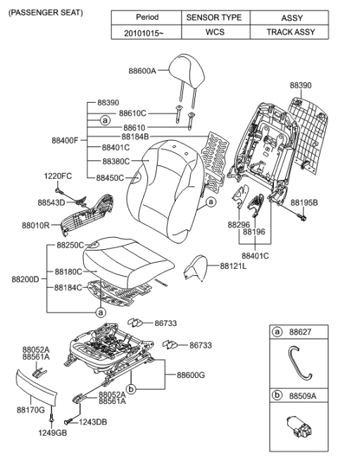 2012 Hyundai Sonata Hybrid Front Passenger Side Seat Back Covering Diagram for 88460-4R310-RAY