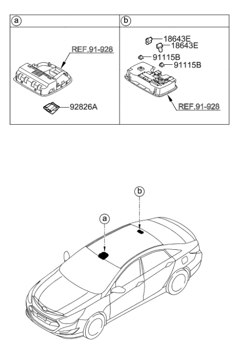 2015 Hyundai Sonata Hybrid Sunvisor & Head Lining Diagram 3