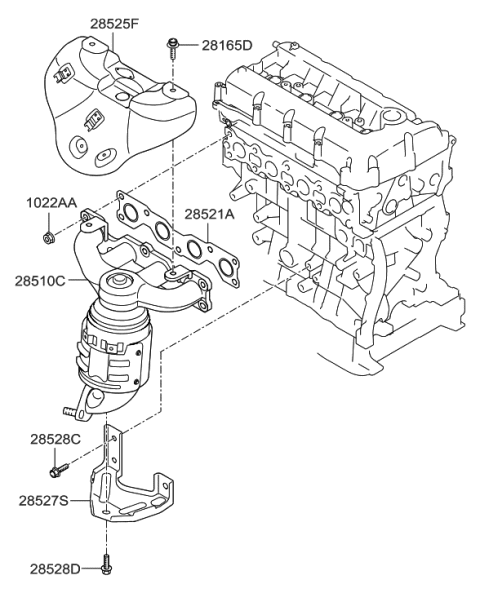 2011 Hyundai Sonata Hybrid Exhaust Manifold Catalytic Assembly Diagram for 28510-2G160