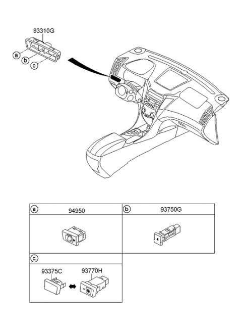 2014 Hyundai Sonata Hybrid Bezel-Lower Crash Pad Switch Mounting Diagram for 93310-3S000-YDA