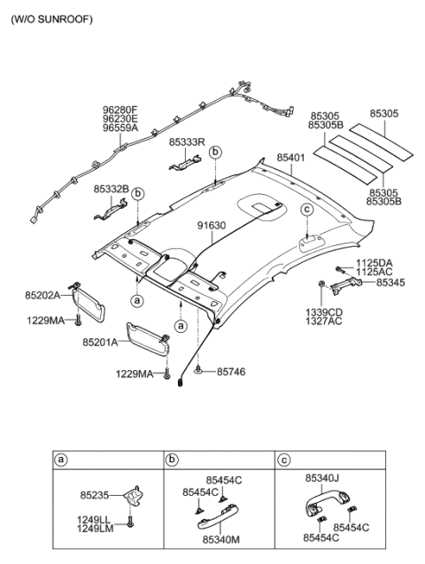 2014 Hyundai Sonata Hybrid Sunvisor & Head Lining Diagram 1