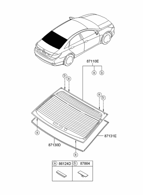 2012 Hyundai Sonata Hybrid Rear Window Glass & Moulding Diagram