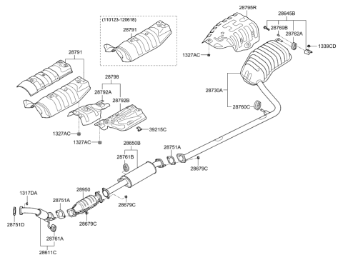 2014 Hyundai Sonata Hybrid Rear Muffler Assembly Diagram for 28710-3S140