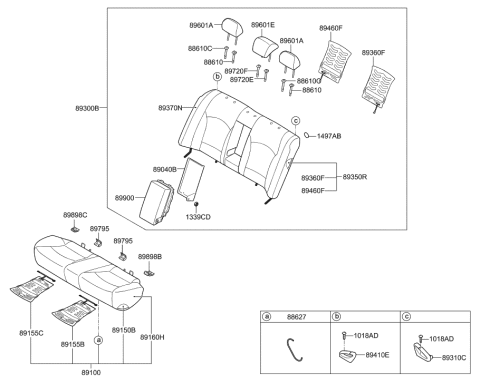 2023 Hyundai Venue Rear Seat Back Armrest Assembly Diagram for 89900-3S410-RAY