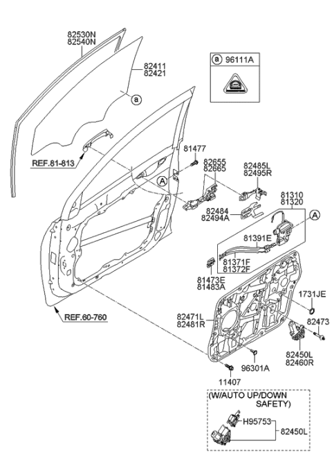 2015 Hyundai Sonata Hybrid Run Assembly-Front Door Window Glass LH Diagram for 82530-3S010