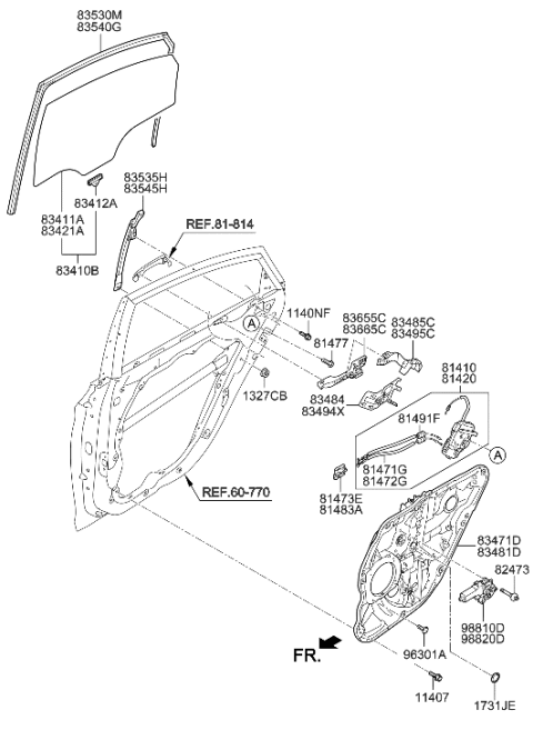 2012 Hyundai Sonata Hybrid Rear Door Inside Handle Cable Assembly,Right Diagram for 81472-3S000