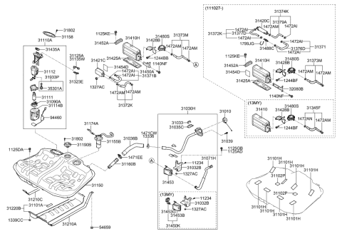 2013 Hyundai Sonata Hybrid Filler Neck & Hose Assembly Diagram for 31030-4R600