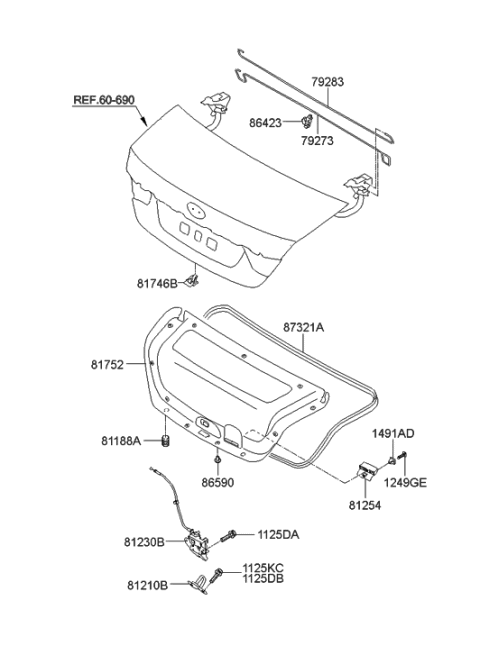 2015 Hyundai Sonata Hybrid Trunk Lid Latch And Handle Assembly Diagram for 81230-3Q000