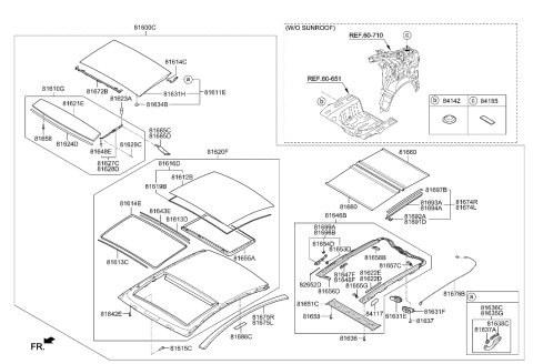 2011 Hyundai Sonata Hybrid Panorama Roof Assembly Diagram for 81600-3S030-TX