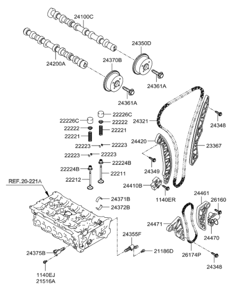 2011 Hyundai Sonata Hybrid Camshaft & Valve Diagram