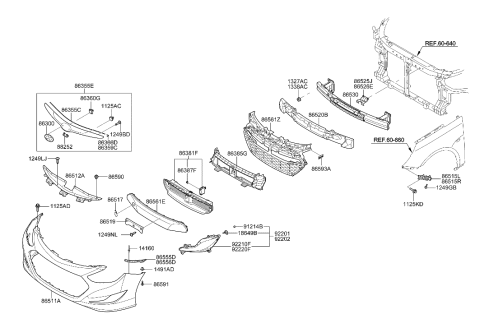 2013 Hyundai Sonata Hybrid Front Bumper Diagram