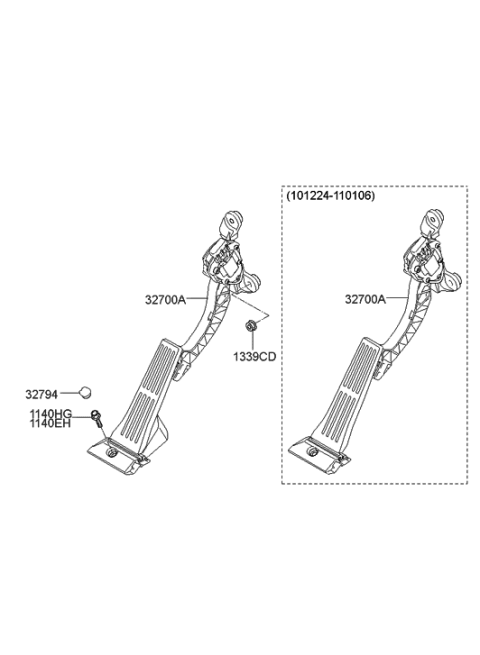 2012 Hyundai Sonata Hybrid Pedal Assembly-Accelerator Diagram for 32700-3S110