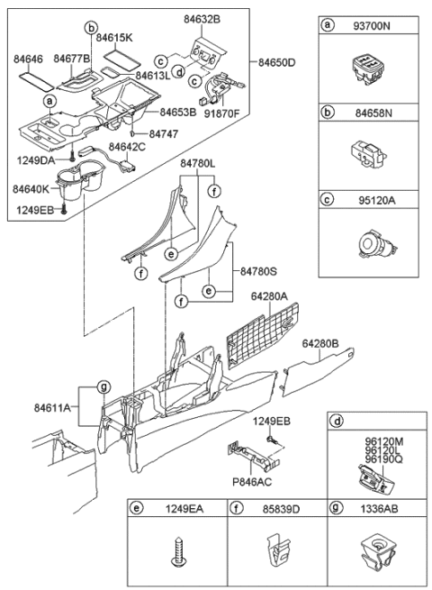 2012 Hyundai Sonata Hybrid Console Diagram 2