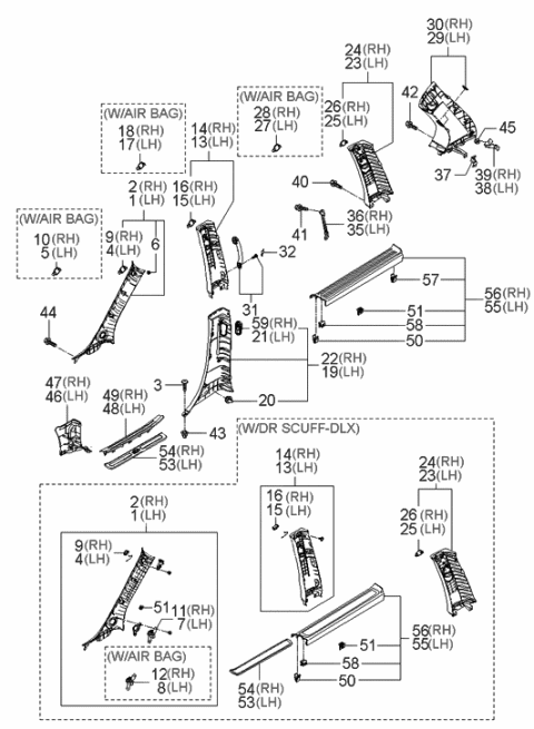 2006 Hyundai Entourage Produced Before OCT.29.2006 Interior Side Trim Diagram