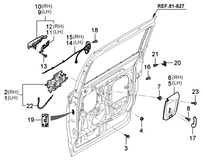 2006 Hyundai Entourage Door Handle Cable Assembly, Rear, Exterior Diagram for 81446-4D500