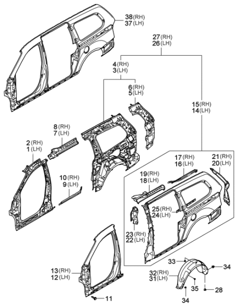 2013 Hyundai Tucson Rear Wheel Guard Assembly,Right Diagram for 86822-4D001