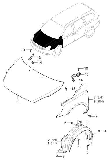 2006 Hyundai Entourage Front Wheel Guard Assembly,Left Diagram for 86811-4D000