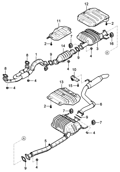 2006 Hyundai Entourage Produced Before OCT.29.2006 Muffler & Exhaust Pipe Diagram