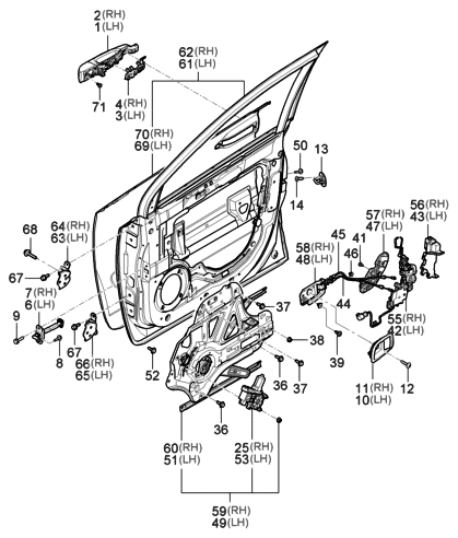 2006 Hyundai Entourage Front Door Inside Handle Cable Assembly,Left Diagram for 81371-4D000