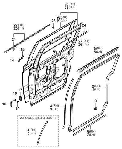 2006 Hyundai Entourage Panel-Rear Door & Moulding-Rear Door Diagram 1