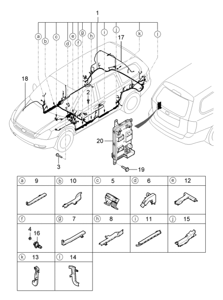 2006 Hyundai Entourage Wiring Assembly-Floor Diagram for 91505-4D200