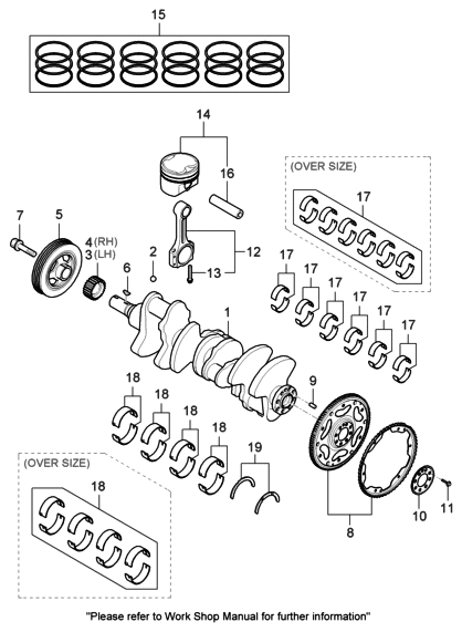 2006 Hyundai Entourage Produced Before OCT.29.2006 Piston, Crankshaft & Flywheel Diagram