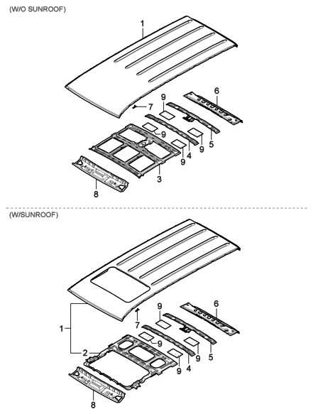 2006 Hyundai Entourage Rail Assembly-Roof Center, No.2 Diagram for 67137-4D000